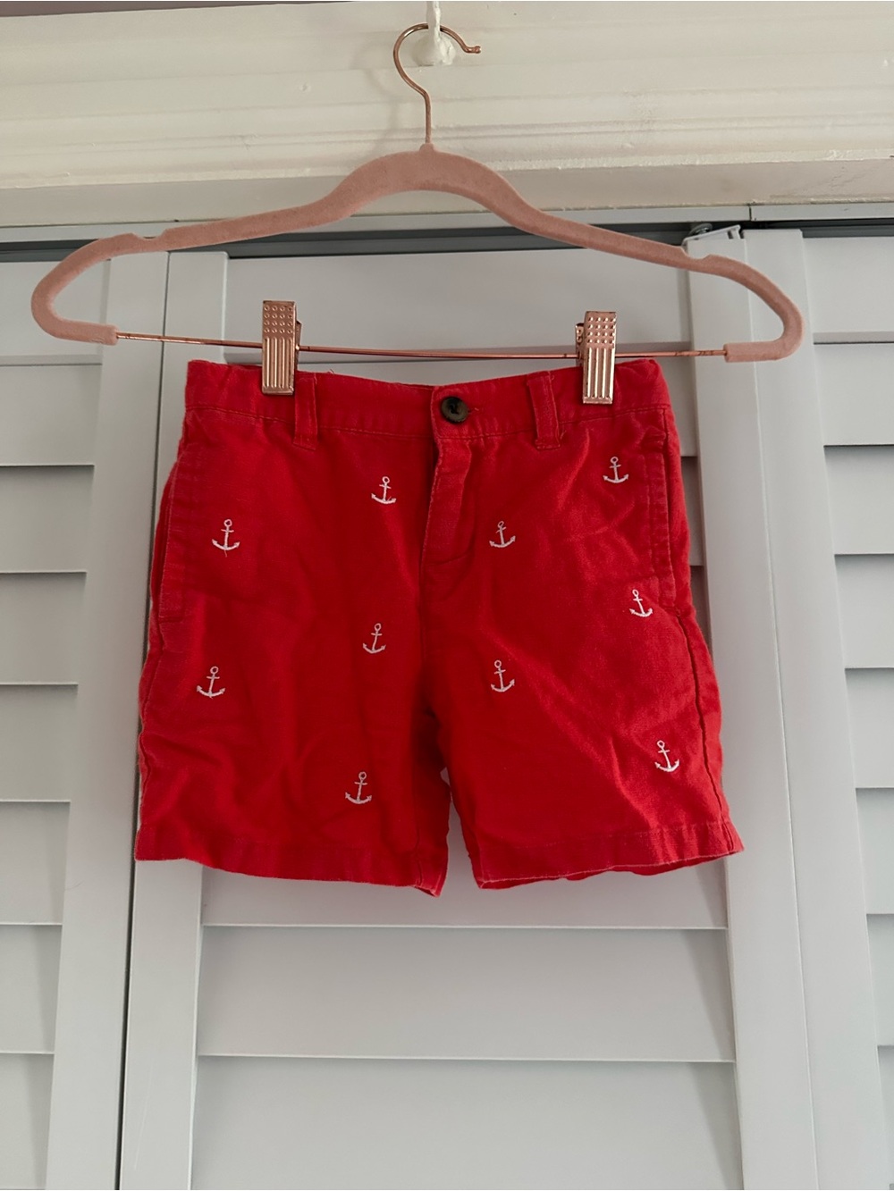 Red Anchor-Embroidered Boy’s Casual Shorts